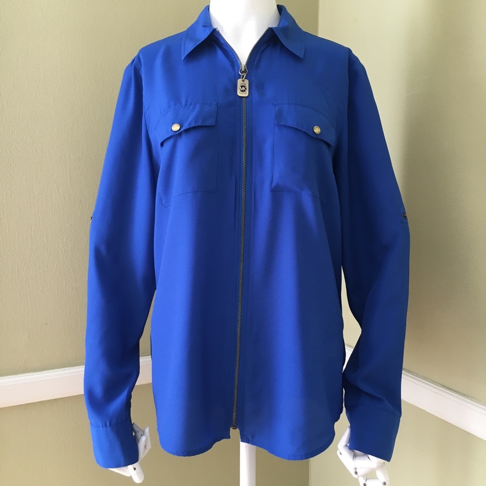Michael Korea’s Front Zip Long Sleeve Blouse, sz M